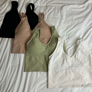 4 pack of crop bralettes tops - 1 Black, 1 Tan, 1 Green & 1 White. SIZE XS-SMALL